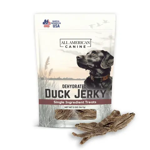 ALL AMERICAN CANINE Chewy Duck Jerky Puppy Chews - 2oz Duck Breast, Natural Single-Ingredient, Gluten-Free, Hypoallergenic, Lowfat Protein, Chewy & Digestible, Gentle Dehydration Locks In Nutrients, Clean Label Peace of Mind, Made in USA, Travel-Friendly