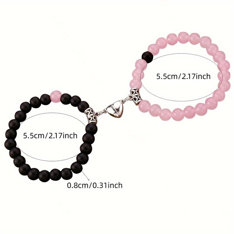 4pcs/Set Charms Elegant Charms Black & White Stretchable Heart Matching Bracelets, Ideal Gift for Best Friends, Couples, Family Members, Charms Handmade Beaded Bracelet Set Valentine's Day Jewelry Gift