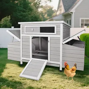 [Fahuac] Wooden Chicken Coop with 2 Nesting Boxes - Waterproof Foot Covers, Sturdy Latches, for Outdoor Poultry.