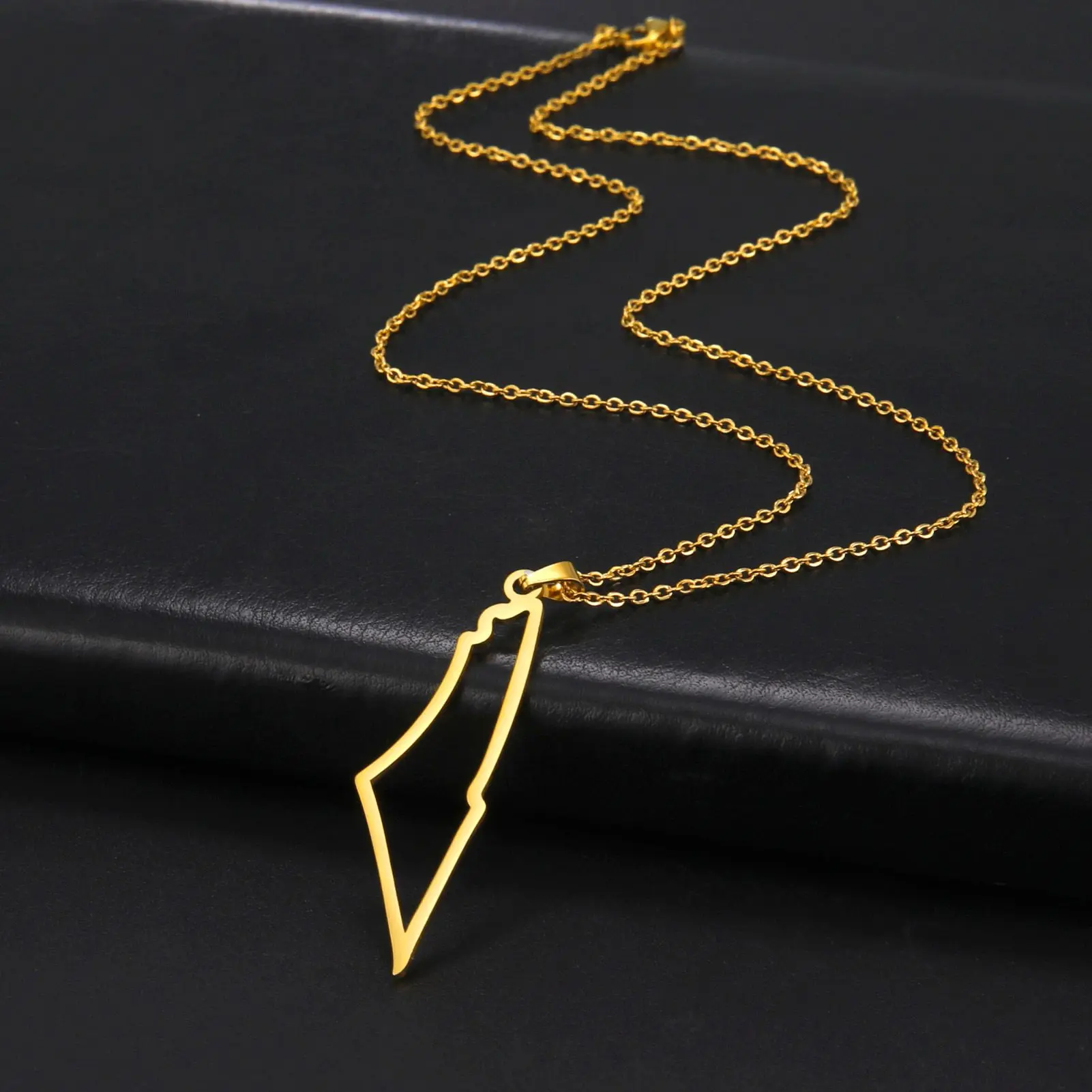 Eretz Israel Map Necklace Gold Color Stainless Steel Hand Polished Mirror Finish Personalized Travel Jewelry Spiritual Gift