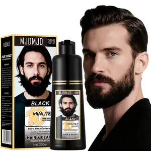 Beard Dye For Men, 10-Minute Instant Gray Coverage, 3 in 1 Black Mens Beard & Mustache Dye Shampoo with 4-6 Weeks Lasting Color, Nourishing with Argan Oil & Noni Fruit, No-Mess Application 6.76 Fl Oz