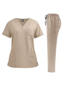 Men's Doctor Pharmacy Pharmacist Hand Brushed Short Sleeve Matte Lightweight Quick Drying Straight Leg Pants Pocket Design Doctor Nurse Workwear Uniform