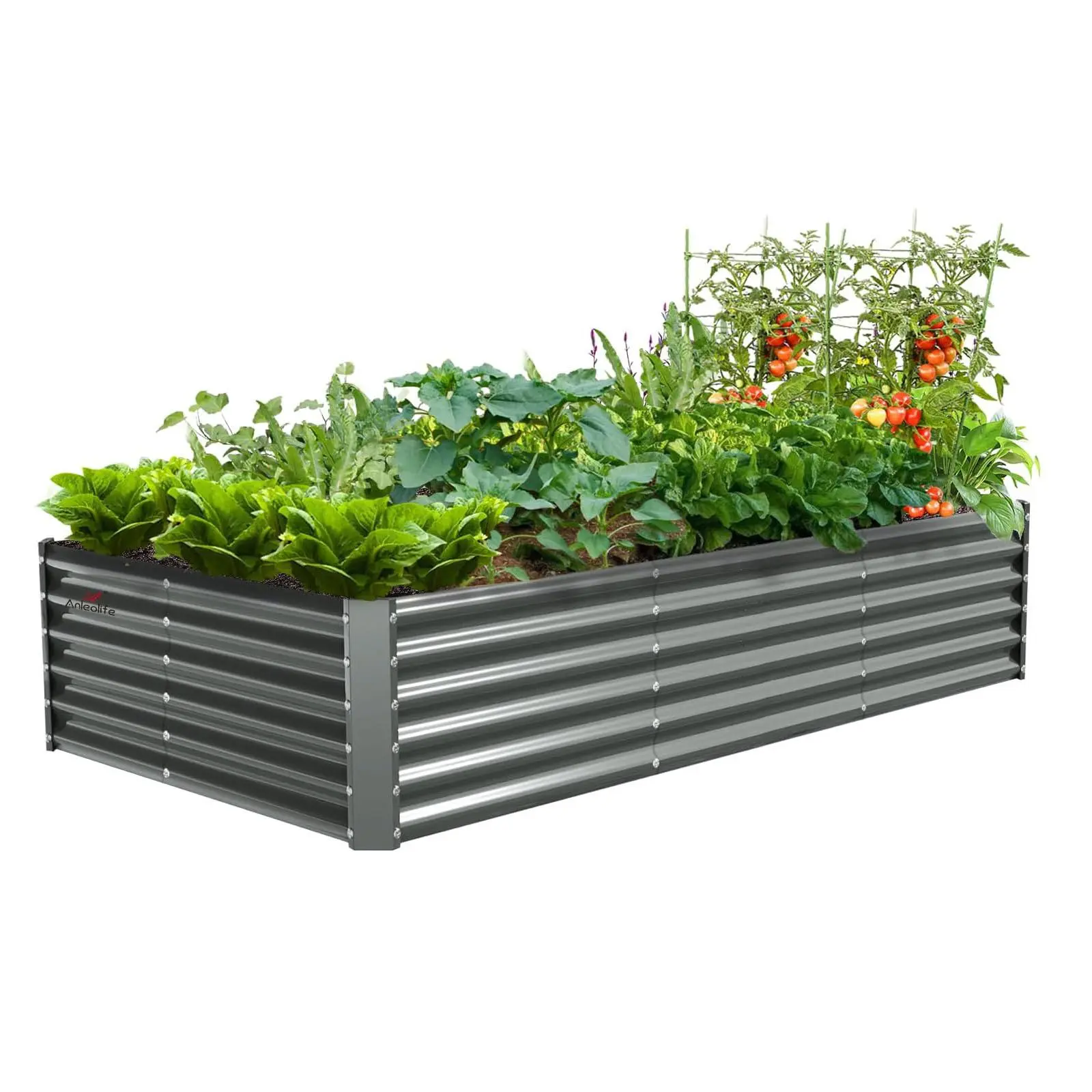 ANLEOLIFE Rectangular Galvanized Raised Garden Bed Kit for Container Gardening, Heavy-Duty Metal Planter Box with Reinforced Corners, Bracing Rods, Ground Stakes, 96x48x18 in Planter Raised Beds, Raised Planters