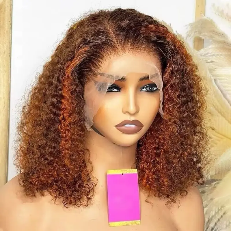 14 inches 180 density Orange-Brown Human Hair Lace Wig
