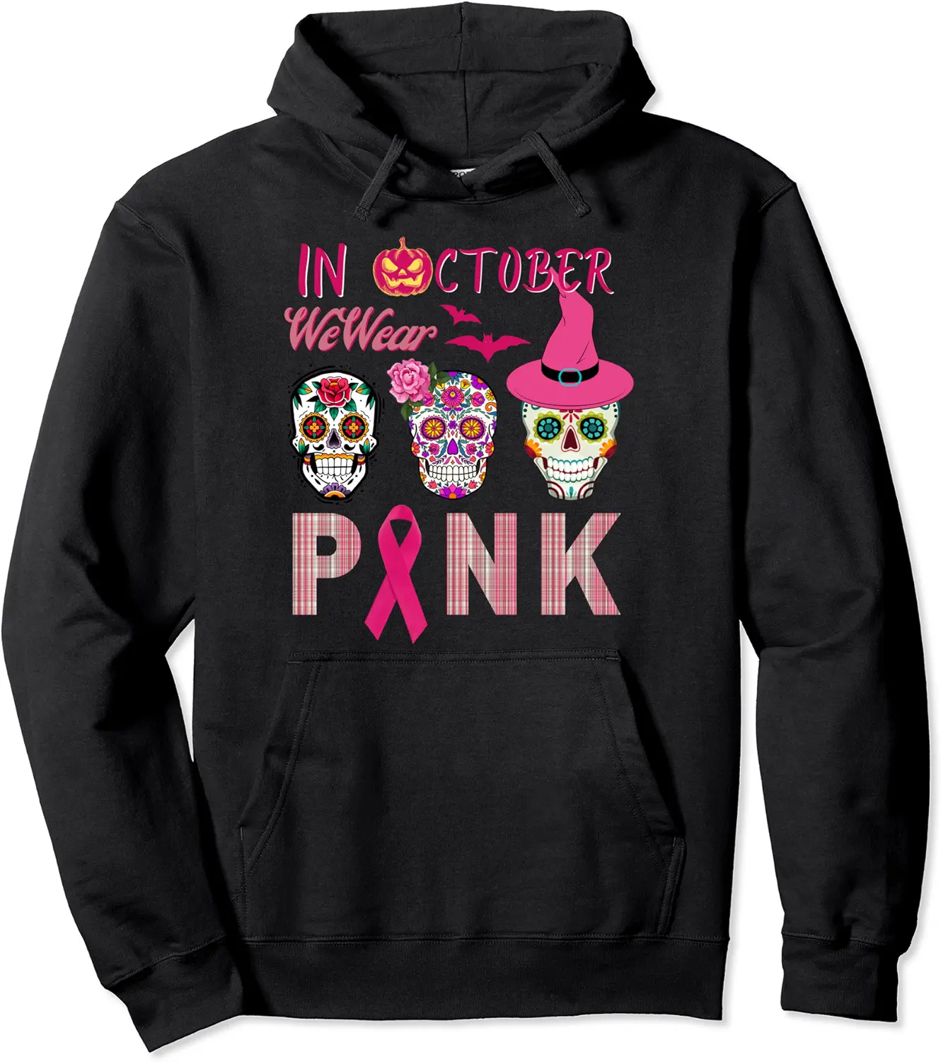 In October We Wear Pink Sugar Skull Breast Cancer Tee Pullover Hoodie - Emilyschwe Shop 85B09HQ9F3CZ