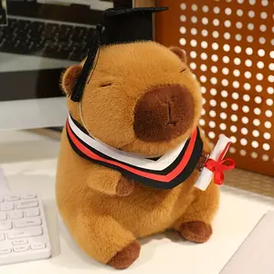 Graduation Gift for Students and Teachers Capybara Plush Toy with Black Graduation Hat and Blue Tassel Decorative Ornament