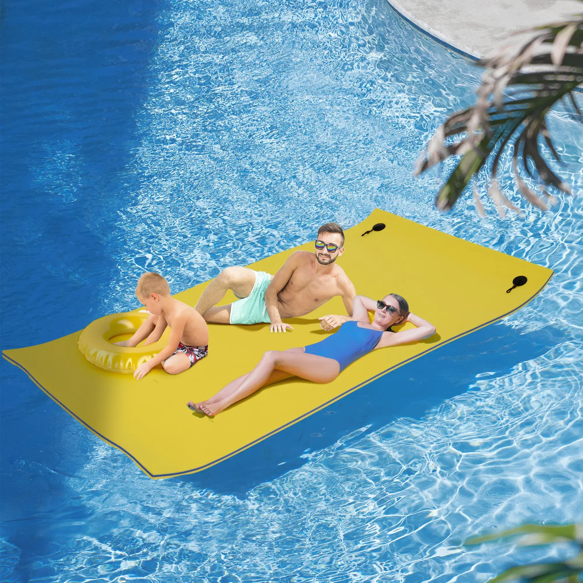 Bellemave 3-Layer Plastic Lily Pad Floating Mat, Thick Durable Unisex Water Sports Mat for Lakes, Pool, Supports 308lbs-396lbs, 16.5lbs Lightweight, Easy-to-Secure Straps for Adults