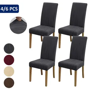 4/6 Piece Set Water Ripple Striped Jacquard Elastic Chair Covers, Simple Geometric Pattern, Polyester Fiber, Durable Modern Dining Chair Cushions