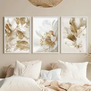 3pcs Set Modern Minimalist Abstract Leaf Wall Art, Unframed Canvas Prints for Living Room Bedroom Study Decor