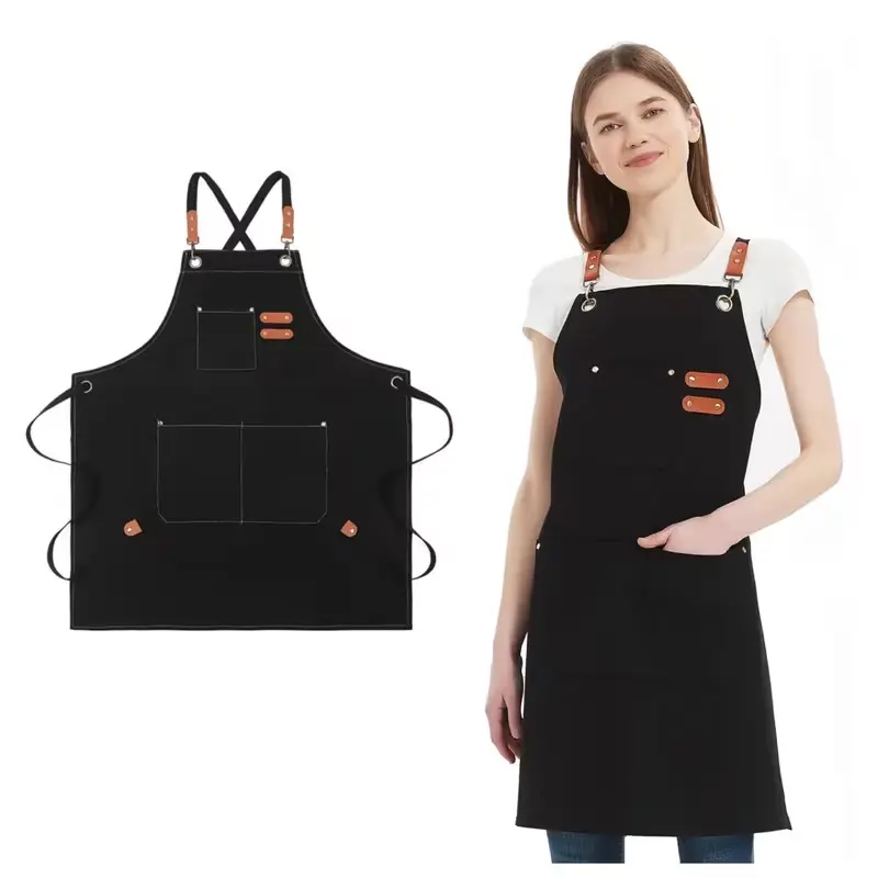 1 PC Canvas Cross Back Chef Aprons for Men Women with Large Pockets,For Cooking, Barbecue, Grilling, Working, Painting, Gardening, Baking
