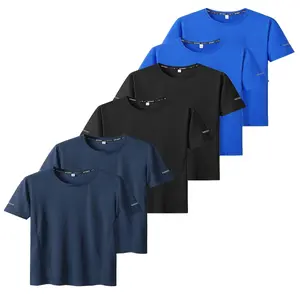 6-Pack Men'S Plus Size T-Shirts, Quick-Dry Polyester 95% Spandex 5% Knit Fabric, Solid Color Casual Sports Tees, High Elastic Comfort Fit for Spring/Summer