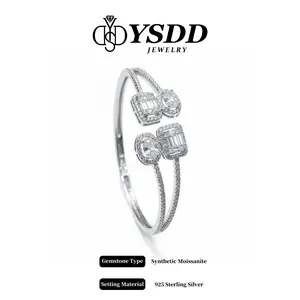 【#556 Jack&Rose Bangle】Bypass Moissanite Bangle with Baguette and Oval 6in-8in Wrist vvs Synthetic Moissanite Bangle in 925 Sterling Silver Cuban Bracelet Jewelry Bracelet