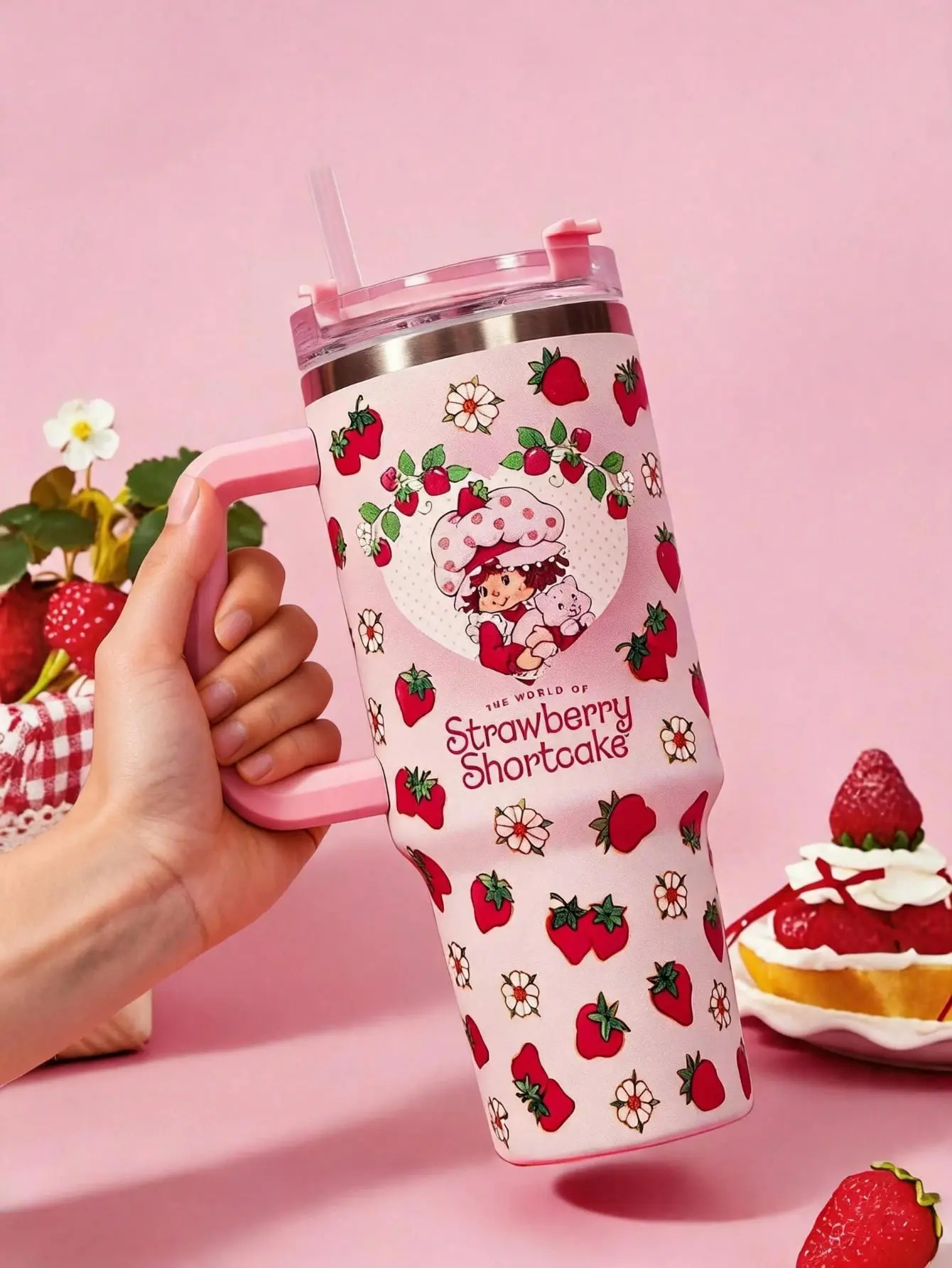 Strawberry Shortcake 40 oz Insulated Tumbler – Leak-Proof Cup with Handle & Straw