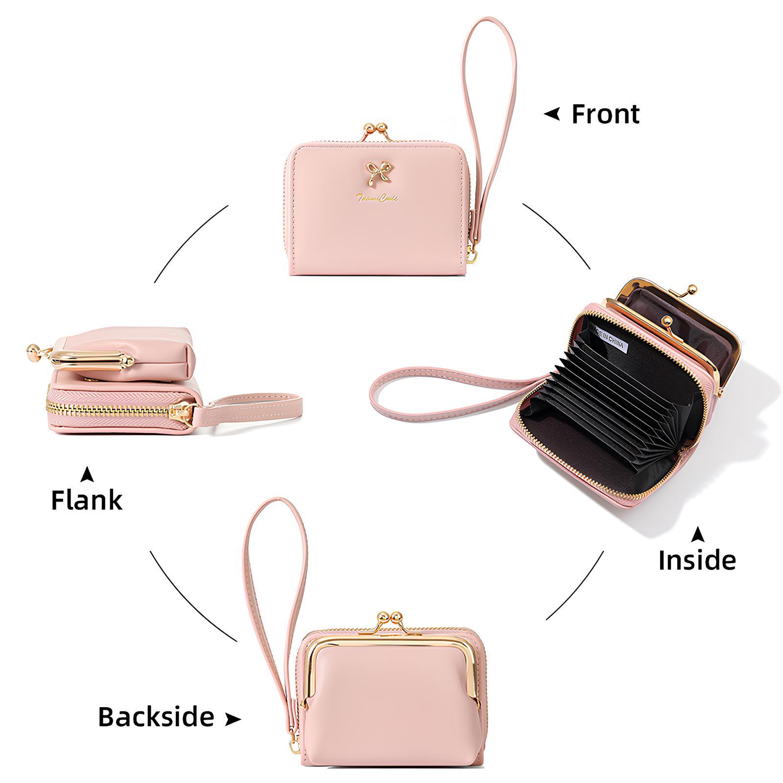 Cute Bow Mini Wallet with Zipper, Card Slots & Coin Pocket, Wrist Strap, Compact & Travel Friendly for Everyday Carry, Bags, Travel, Errands, Dates