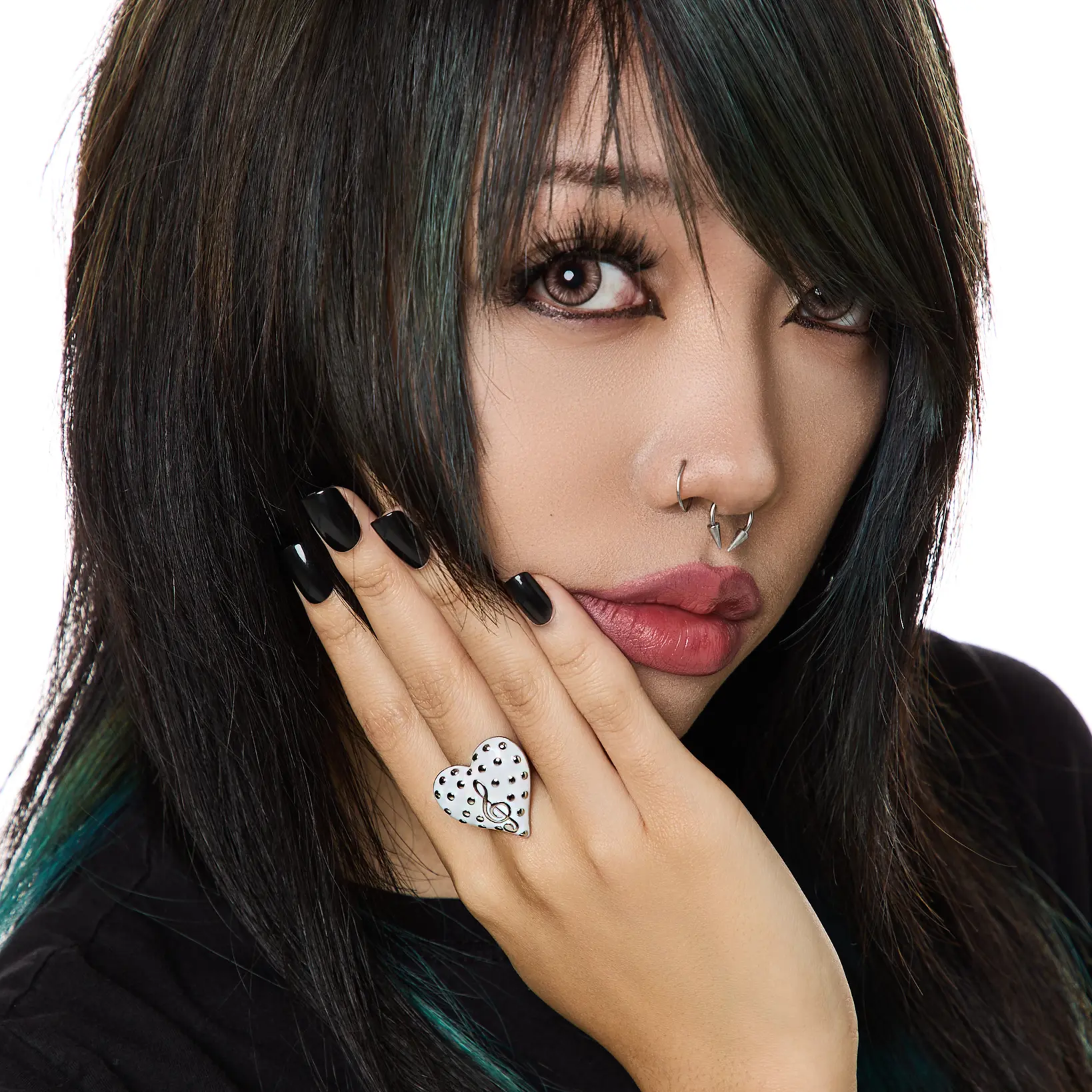 HeavenSent Harmony Ring | Heart Shaped Ring. White Enamel Polkadot Design Featuring Treble Clef. Waterproof, Tarnish Proof, Stainless Steel.