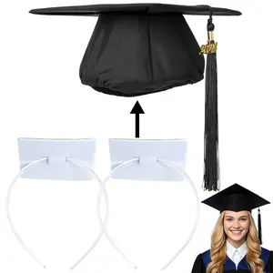 2 Pack Graduation Cap Headband, Grad Cap Insert with Hook & Loop or EVA Foam Sticker, Secure Your Graduation Cap and Hairstyle, Essential Hat Accessory for Graduates,Students, Girls,Clear