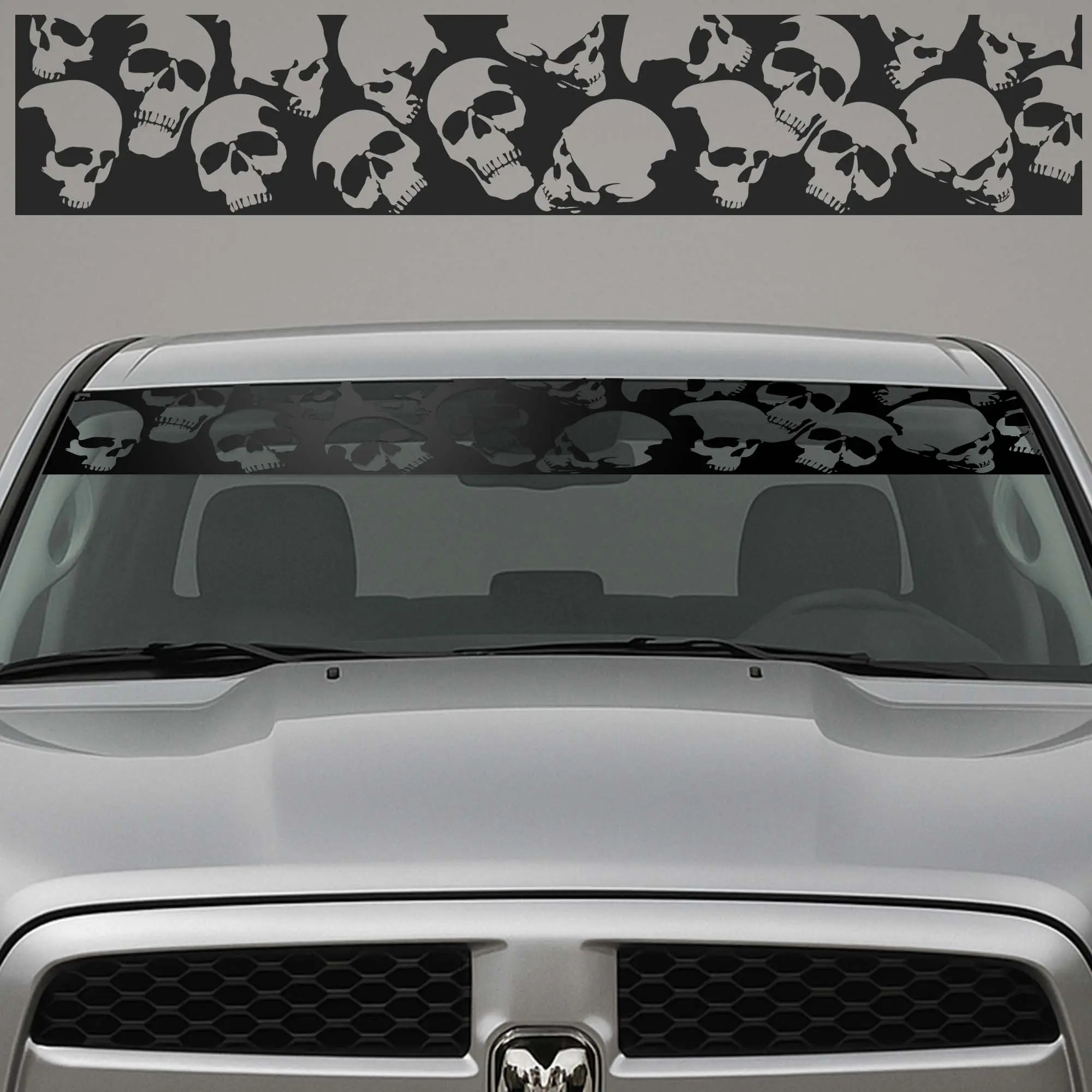 Matte Black Die-Cut Vinyl Skull Banner Visor 12"x64" Car Sticker Matte Black Die-Cut Vinyl Skull Banner Visor 12"x64" Car Sticker