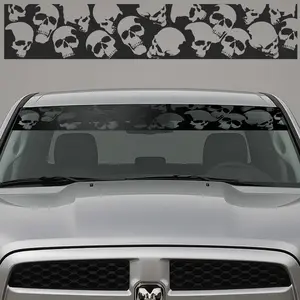 Matte Black Die-Cut Vinyl Skull Banner Visor 12"x64" Car Sticker Matte Black Die-Cut Vinyl Skull Banner Visor 12"x64" Car Sticker