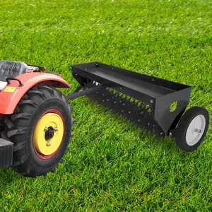 40 Inch Tow-Behind Aerator with Universal Hitch, Adjustable Handle & Transport Wheels, Lawn Aerator for Tractors, Ideal for Garden, Farm