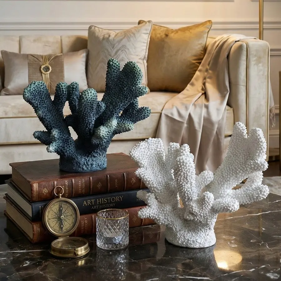 Large Coral Ornament Resin Craft, Modern Living Room Decor, TV Stand Coffee Table Accent, Home Decoration Sample Room