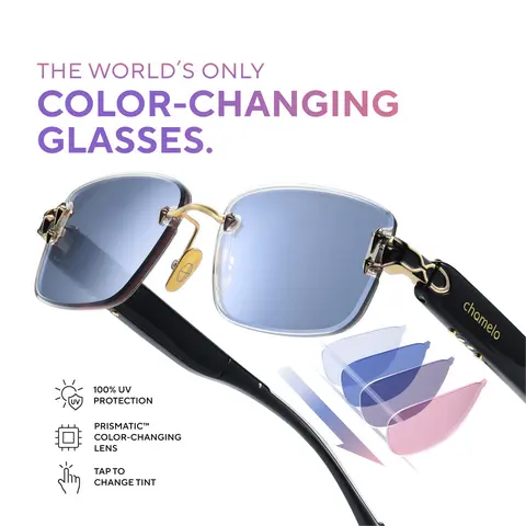 Aura Color-Changing Sunglasses – 4 Lens Colors, Tap Control, Calm (Cool Tones) & Energy (Warm Tones), Black & White Frames