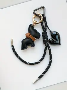 Heart-Shaped French Bulldog Keychain, Couple Dog Keychain, Retro Puppy Pendant, Triangular Spring Keyring Clasp, Perfect for Car Backpack Keys, Puppy Bag Charm Key Accessory, Keychain Wristlet Strap, Trendy Cute Keychain, Ideal Holiday or Women's Gift