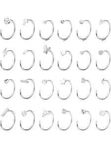 24Pairs Small Half Hoop Earrings for Women,Stainless Steel Huggie Hoop Earrings ,Cute Hoop Earrings,Star Moon Butterfly Heart Minimalist Mini Huggie Earrings,Cartilage Helix Tragus Earrings,Nose Ring Hoop,Lip Rings