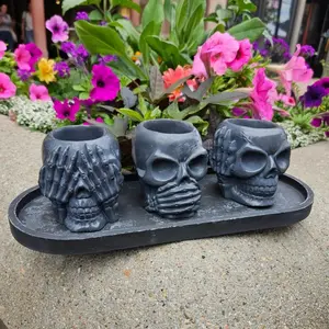 3pc Skull Planter Concrete Set