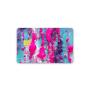 Pink Neon Paint Splatter Credit Card Sticker Skins- for EBT, Transportation Key, Debit, Credit Card Covering, Slim, Waterproof Vinyl Skins Decal