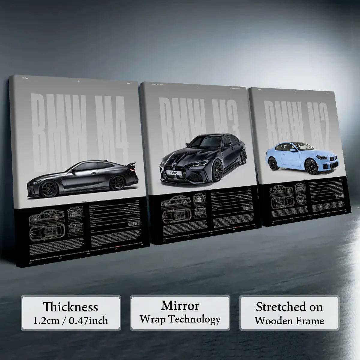 3-Piece Solid Wood Art Prints, Bmw Series Performance Car Posters, Artistic Modern Wall Decor, Artwork, Waterproof Home Decoration, Ideal Gift Set, Artistic Subject#GLOBAL PICKS