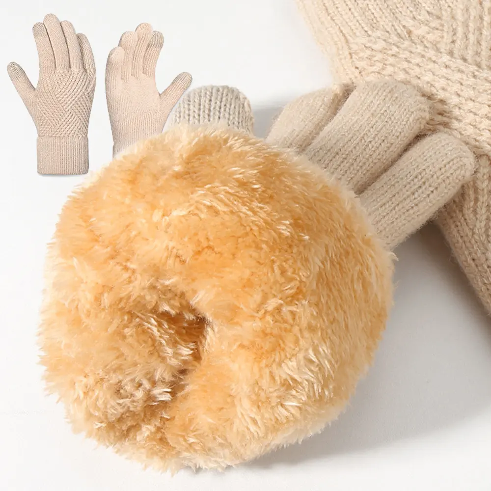Women Warm Thick Plush Lined Touchscreen Knitted Gloves