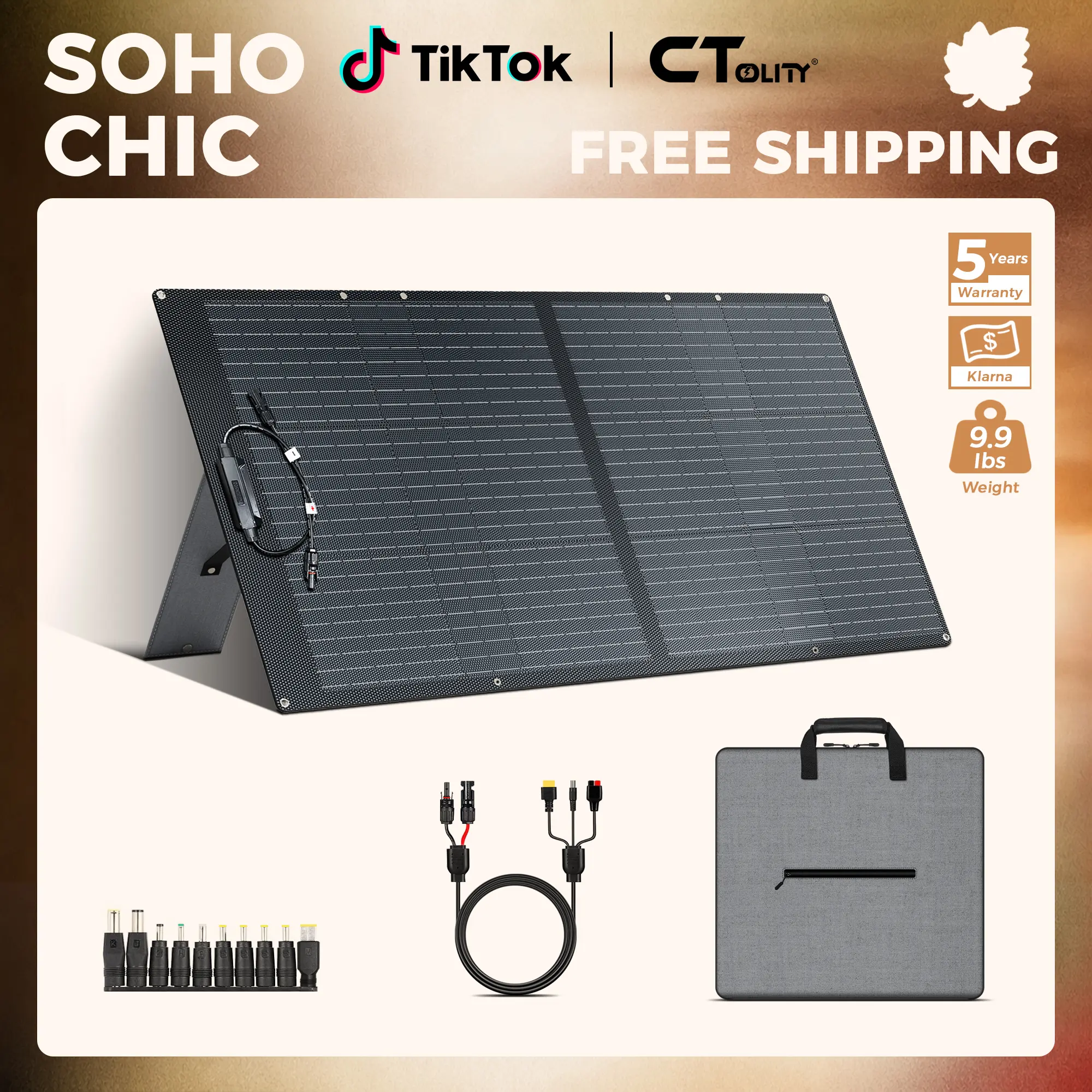 [SohoChic]CTOLITY 100W Foldable Monocrystalline Portable Solar Panel Charger - 20.5V High-Efficiency Emergency Off Grid Outdoor Solar Device, XT60 DC5525 PV Connectors, Fits 95% Power Banks, Hiking Camping Use, Off Grid Solar, TiktokShopStockup
