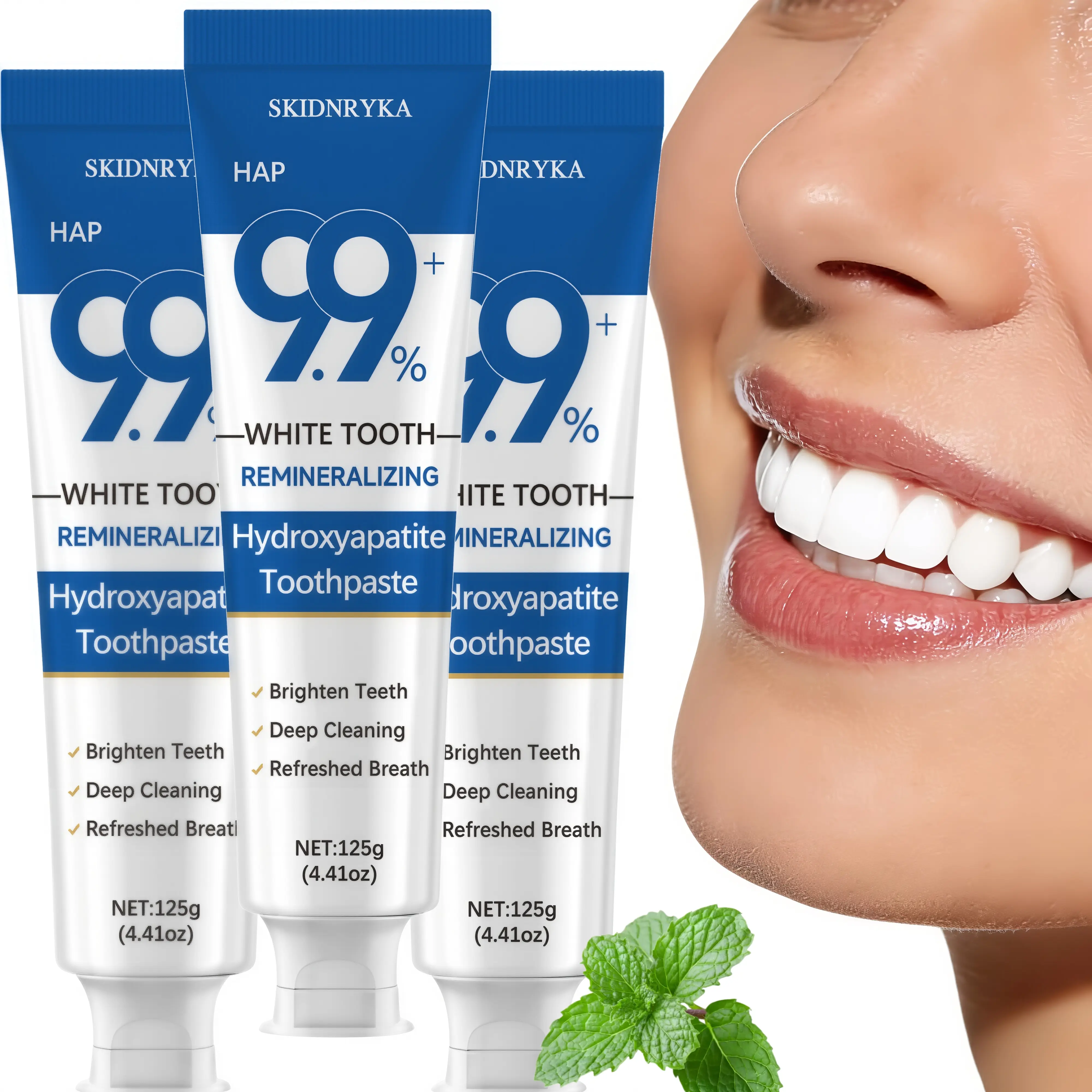 3-pack 9.9% hydroxyapatite toothpaste, cleans and whitens teeth for a brighter smile. Gentle and non-irritating, fresh breath, essential for everyday oral hygiene and health, tooth care, travel size, a gift for family and friends