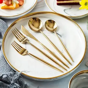 Stainless Steel Flatware Set - 20-Piece Satin Finish Gold Silverware, Service for 4, Dishwasher Safe Kitchen Cutlery for Home Use