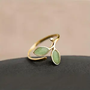 1pc Cat's Eye Stone Ring for Women, Adjustable Open-End, Simple and Stylish, Ethnic Style, Elegant Chinese-Inspired Bud Ring