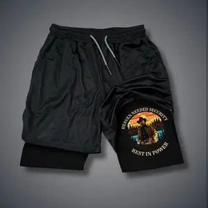 CHUCK NORRIS Double-Layer Sports Shorts Graphic Shorts Black Shorts Camo Shorts Streetwear Shorts Men Outfits Men Short Shorts Vacation Outfits Shorts