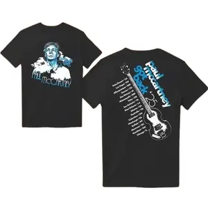 Paul McCartney Got Back '25 Tour Tee - Black Soft Fabric Menswear Top with Vintage Guitar Design & Exclusive Tour Art