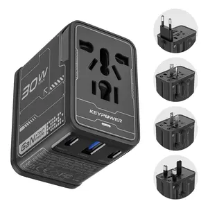 Universal Travel Adapter, Slimmer 30W GaN International Power Adapter with 2 USB C and 1 USB A, All in One Travel Charger, Worldwide Output Outlet Converter for EU US UK AU 200+ Countries.