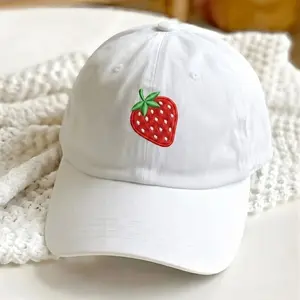100% Cotton Embroidered Strawberry Dad Hat - Vintage Fruit Style Baseball Cap for Daily Wear