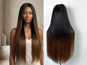 VIETNAMESE Raw Hair 13X4 HD LACE WIGS HUMAN 20-30IN HAIR Straight Wig Ombre Brown Colour 200% Density