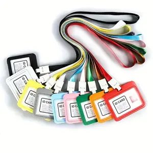 2pcs ID Card Holder Lanyard Set, Horizontal & Vertical Design, Candy Color Dual-Sided Work Badge Protector, School Office Supplies