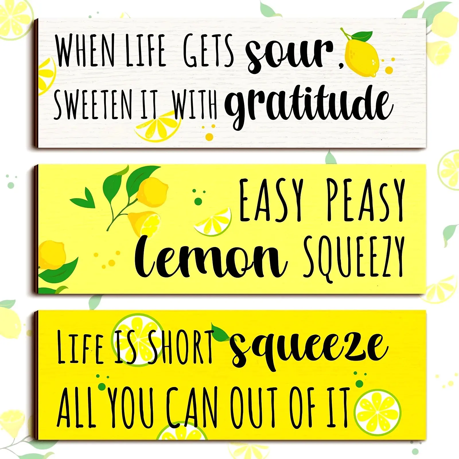 3 Piece Wooden Lemon Wood Signs, Decorative Plaque, Inspirational Quotes Wall Decor for Kitchen, Summer Gift Farmhouse Porch Decoration, Home Bedroom Bathroom Kitchen Accessories, Home Decor Products, Home Decor Gifts