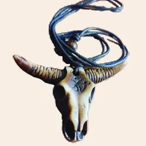 Western Buffalo Bull Head Skull Pendant Adjustable Rope Necklace Viking Jewelry