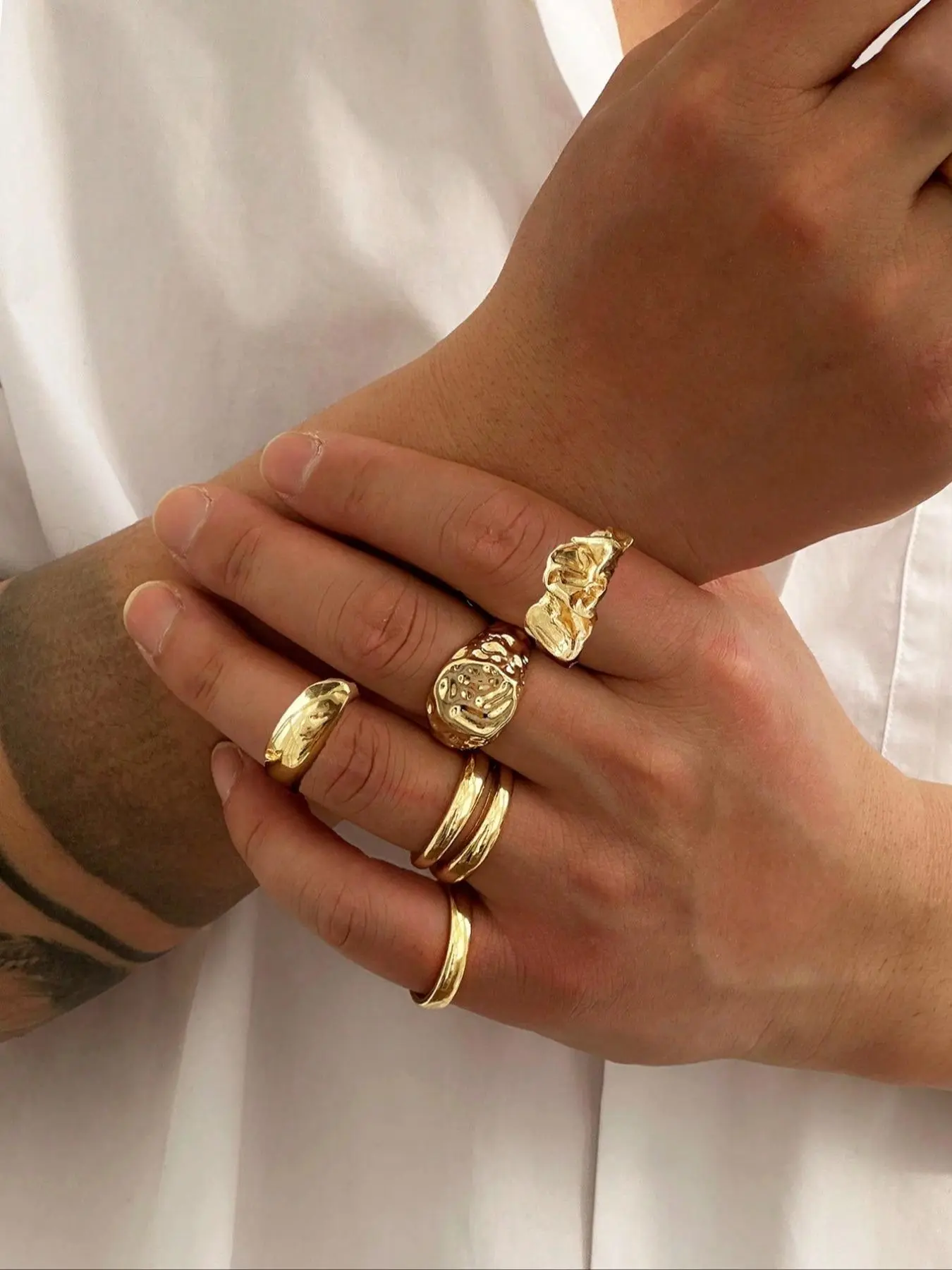 Men's Punk Style Geometric Liquid Metal Stackable Stacking Rings Set, Adjustable Alloy Jewelry for All Seasons, Fashionable Casual Accessory, Stackable Finger Rings