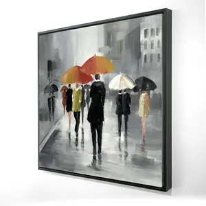 Begin Home Decor 2081-2424-ST1 24 x 24 in. Gray Framed Canvas - Street Scene with Umbrellas Home Decor