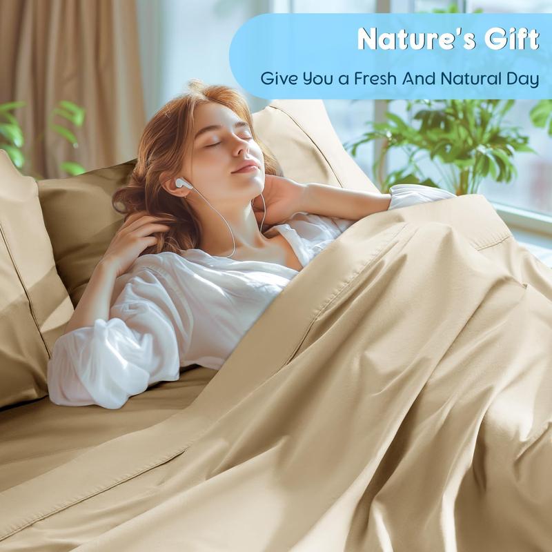 100% Sheets Set, Extra Deep Pocket to 18"-24",1000 High Thread Count, Soft & Breathable 5-Hotel Sateen Bed Sheets - 4 PC (Beige,Queen)