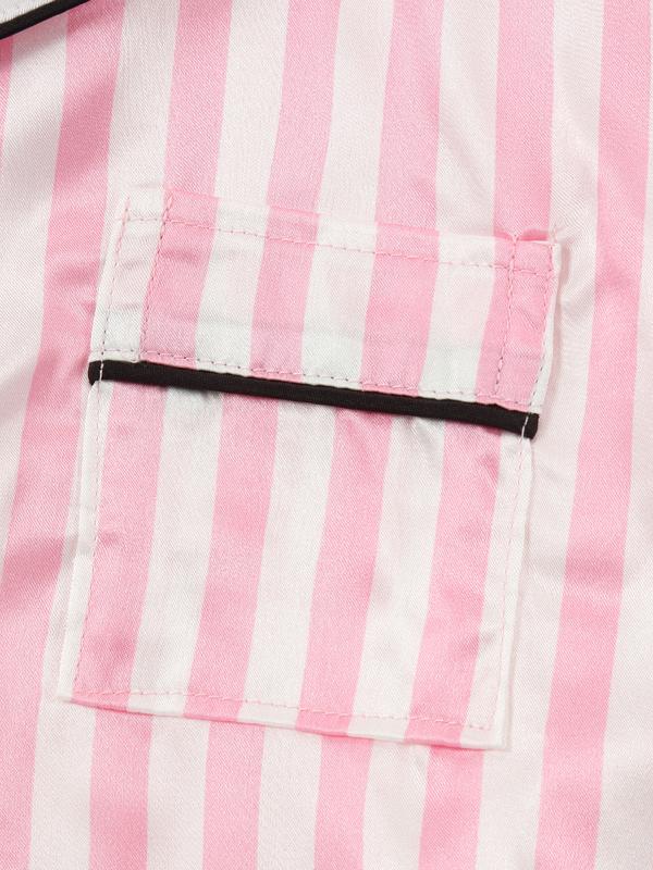Girl's pink and white striped pajamas set, short sleeved shorts set, suitable as a gift for children
