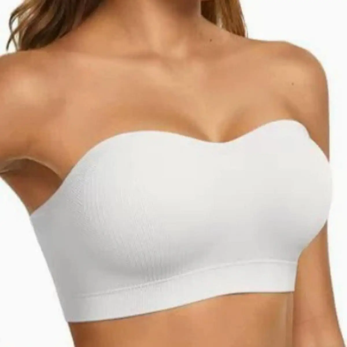 Non-Slip Strapless Wireless Bandeau Tube Bra, Seamless Bra with Removable Padding, Includes Free Invisible Clear Straps & Solid Color Replacement Shoulder Straps