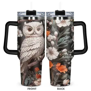 Owl Pattern Tumbler, 1 Count 40oz Stainless Steel Water Bottle, Insulated and Durable Water Bottle, Gift for Any Occasion, Drinkware