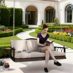 Porch Swing 3 Person Wicker Hanging Outdoor Patio Porch Swing Bench